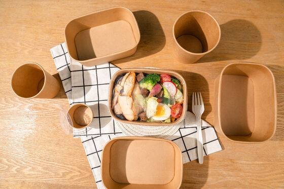 Zeeheng Recyclable Rectangle Paper Bowl made from PE coated kraft paper suitable for food delivery take away and food service