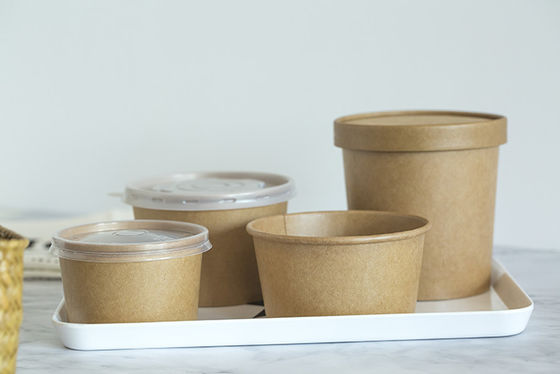 Bacia de papel e colher de bambu descartáveis de produto comestível de produto comestível para a sopa da salada