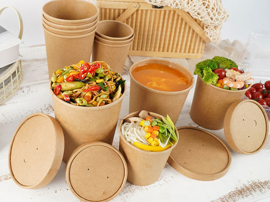 bacias de sopa de bambu do papel de polpa de 26oz 780ml com tampas